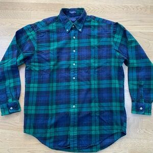 Britches Great Outdoors Men's L Green & Blue Plaid Flannel Shirt cowboy cottage